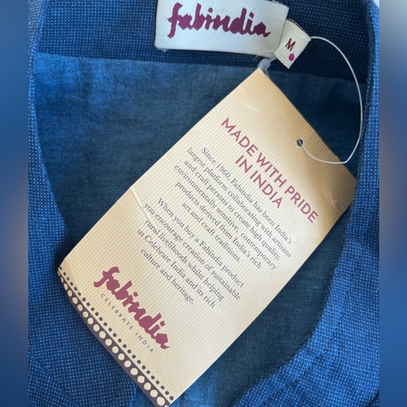 NWT Fabindia Men Sleeveless Jacket Vest Nehru Mandarin Collar Woven Cotto Blue M - Picture 9 of 10